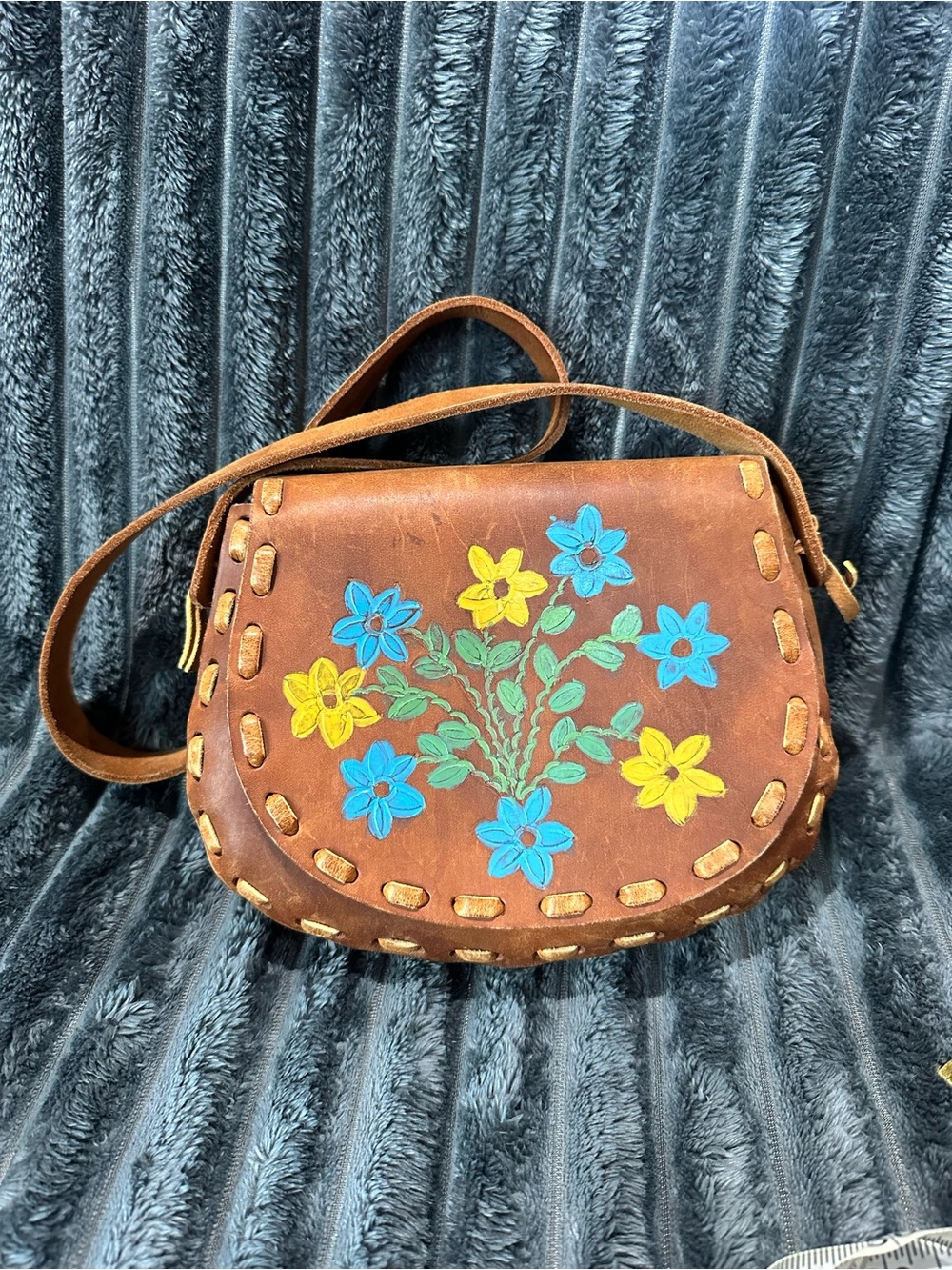 Hand painted floral leather purse